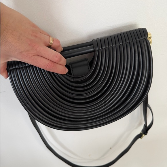Structured Black Semi-Circle Clutch with Top Handle - Picture 2 of 8